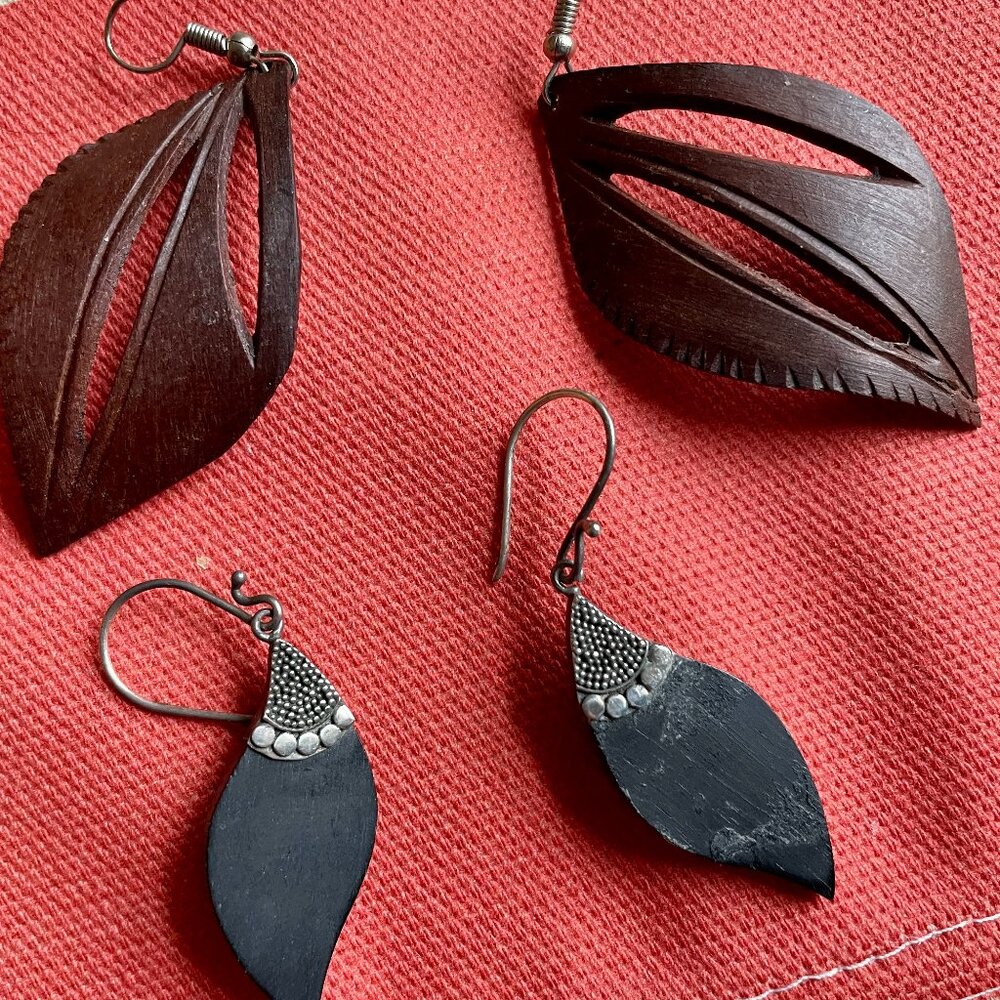 Two pairs of wood earrings